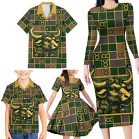 Custom Taurus Zodiac Family Matching Long Sleeve Bodycon Dress and Hawaiian Shirt Checkered Pattern