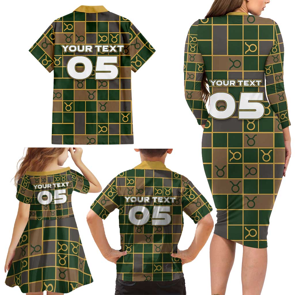 Custom Taurus Zodiac Family Matching Long Sleeve Bodycon Dress and Hawaiian Shirt Checkered Pattern