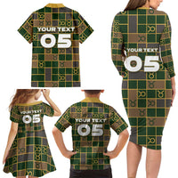 Custom Taurus Zodiac Family Matching Long Sleeve Bodycon Dress and Hawaiian Shirt Checkered Pattern