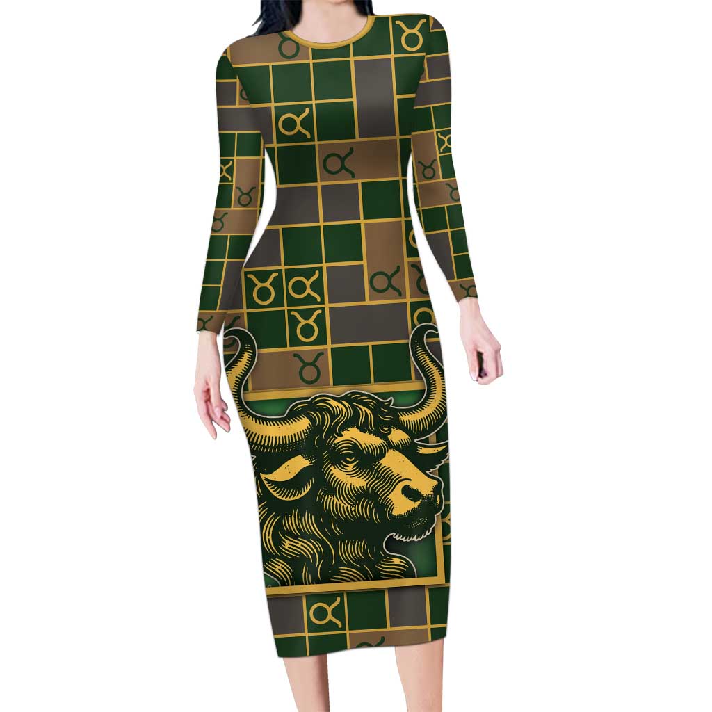 Custom Taurus Zodiac Family Matching Long Sleeve Bodycon Dress and Hawaiian Shirt Checkered Pattern