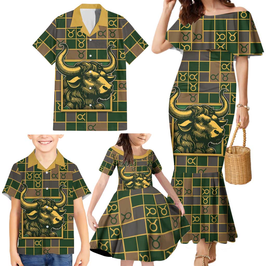 Custom Taurus Zodiac Family Matching Mermaid Dress and Hawaiian Shirt Checkered Pattern