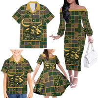 Custom Taurus Zodiac Family Matching Off The Shoulder Long Sleeve Dress and Hawaiian Shirt Checkered Pattern