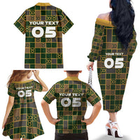 Custom Taurus Zodiac Family Matching Off The Shoulder Long Sleeve Dress and Hawaiian Shirt Checkered Pattern