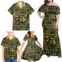 Custom Taurus Zodiac Family Matching Off Shoulder Maxi Dress and Hawaiian Shirt Checkered Pattern