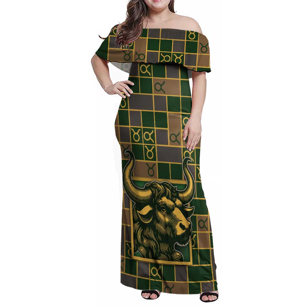 Custom Taurus Zodiac Family Matching Off Shoulder Maxi Dress and Hawaiian Shirt Checkered Pattern