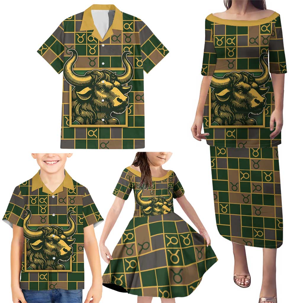 Custom Taurus Zodiac Family Matching Puletasi and Hawaiian Shirt Checkered Pattern