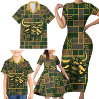 Custom Taurus Zodiac Family Matching Short Sleeve Bodycon Dress and Hawaiian Shirt Checkered Pattern