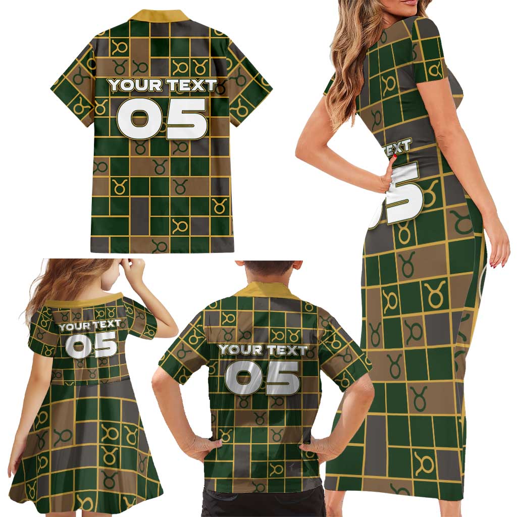 Custom Taurus Zodiac Family Matching Short Sleeve Bodycon Dress and Hawaiian Shirt Checkered Pattern