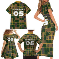 Custom Taurus Zodiac Family Matching Short Sleeve Bodycon Dress and Hawaiian Shirt Checkered Pattern