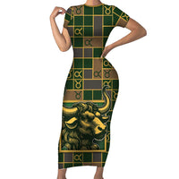 Custom Taurus Zodiac Family Matching Short Sleeve Bodycon Dress and Hawaiian Shirt Checkered Pattern