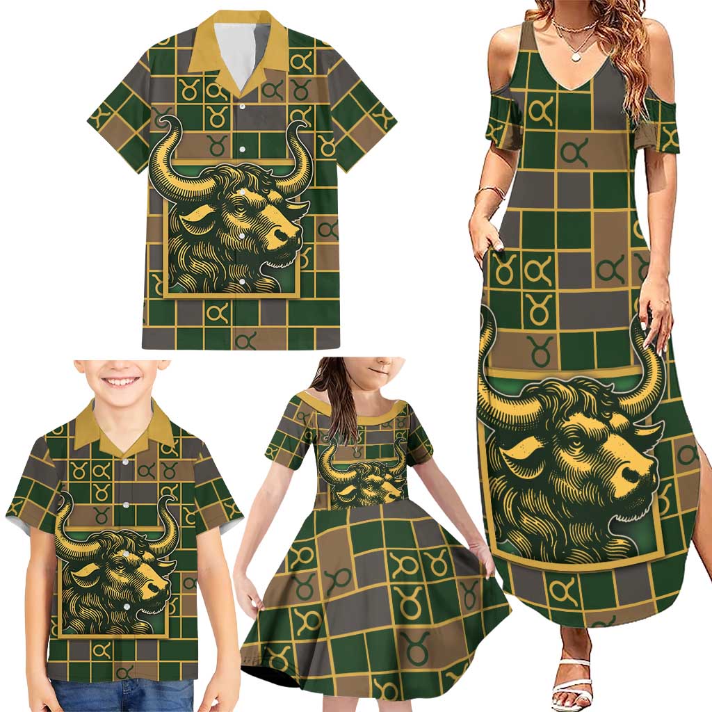 Custom Taurus Zodiac Family Matching Summer Maxi Dress and Hawaiian Shirt Checkered Pattern