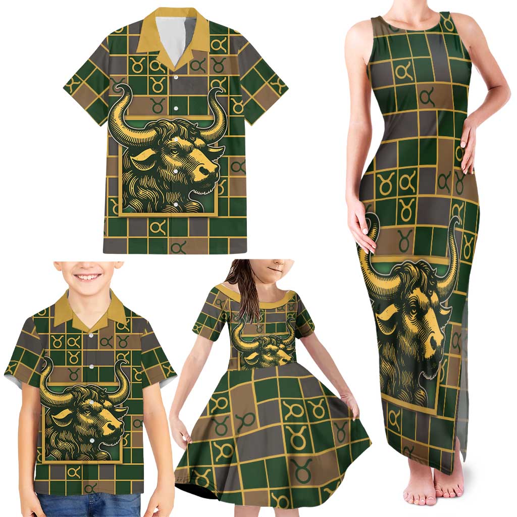 Custom Taurus Zodiac Family Matching Tank Maxi Dress and Hawaiian Shirt Checkered Pattern
