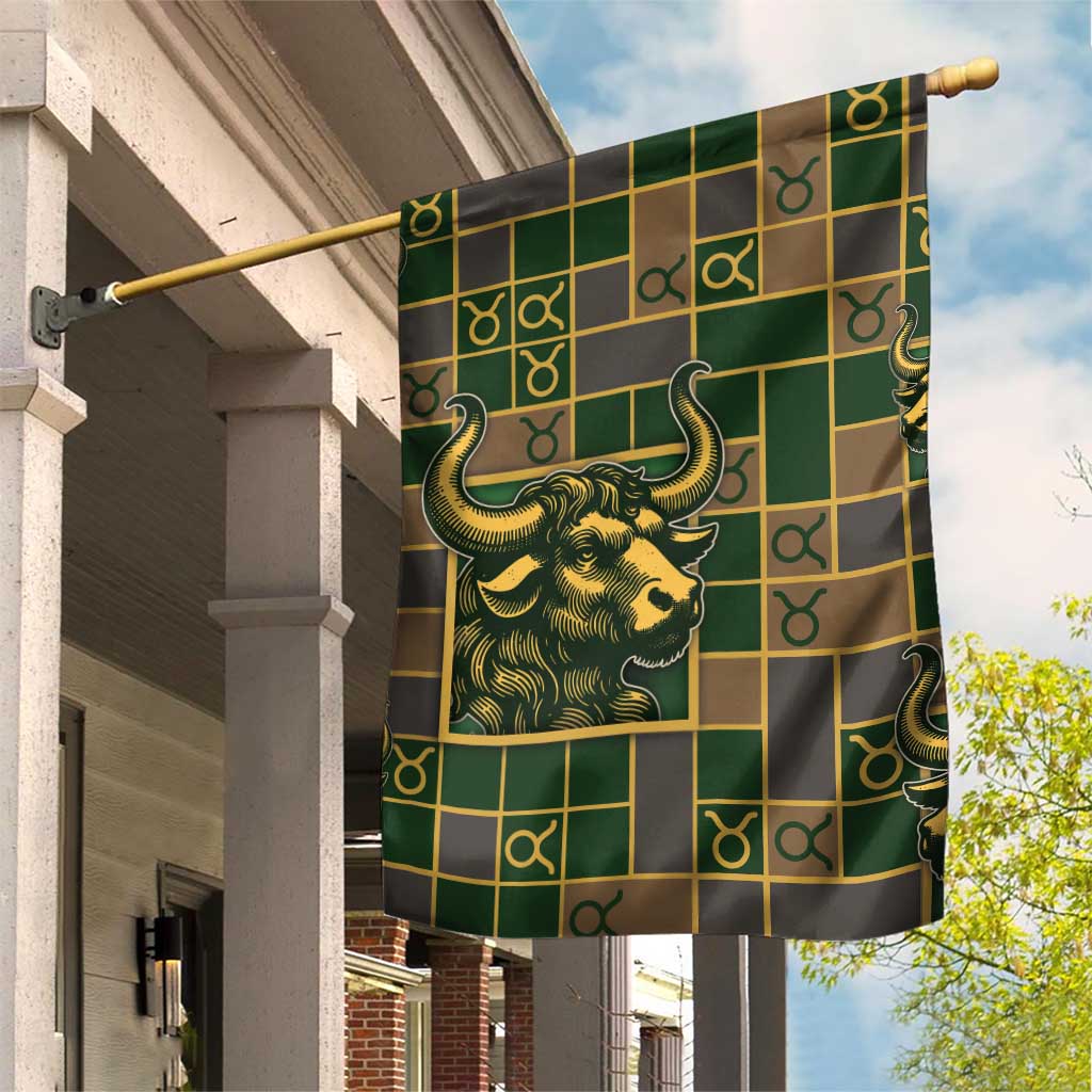 Taurus Zodiac Garden Flag Checkered Pattern