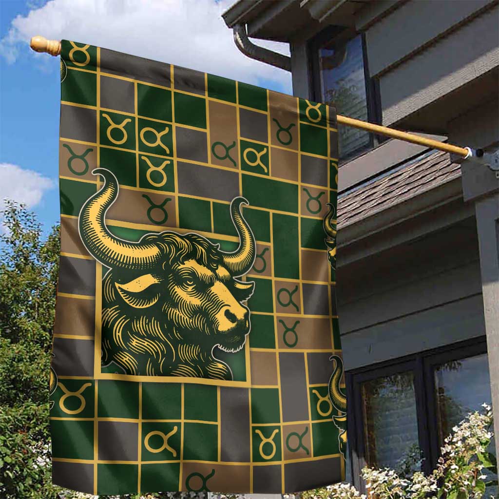 Taurus Zodiac Garden Flag Checkered Pattern