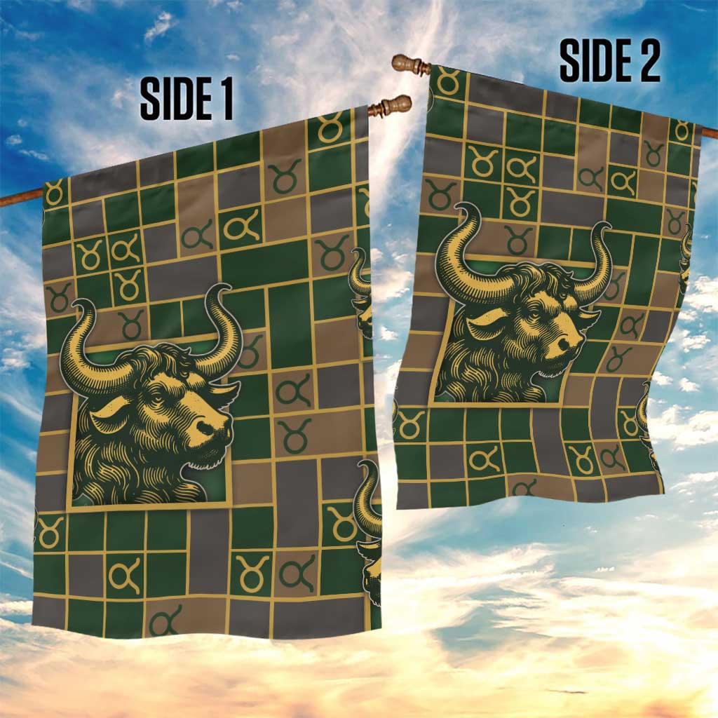 Taurus Zodiac Garden Flag Checkered Pattern