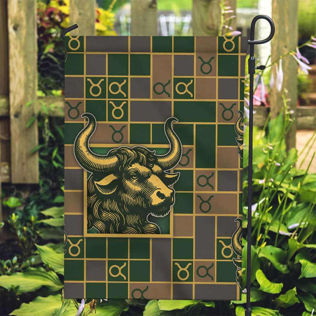 Taurus Zodiac Garden Flag Checkered Pattern