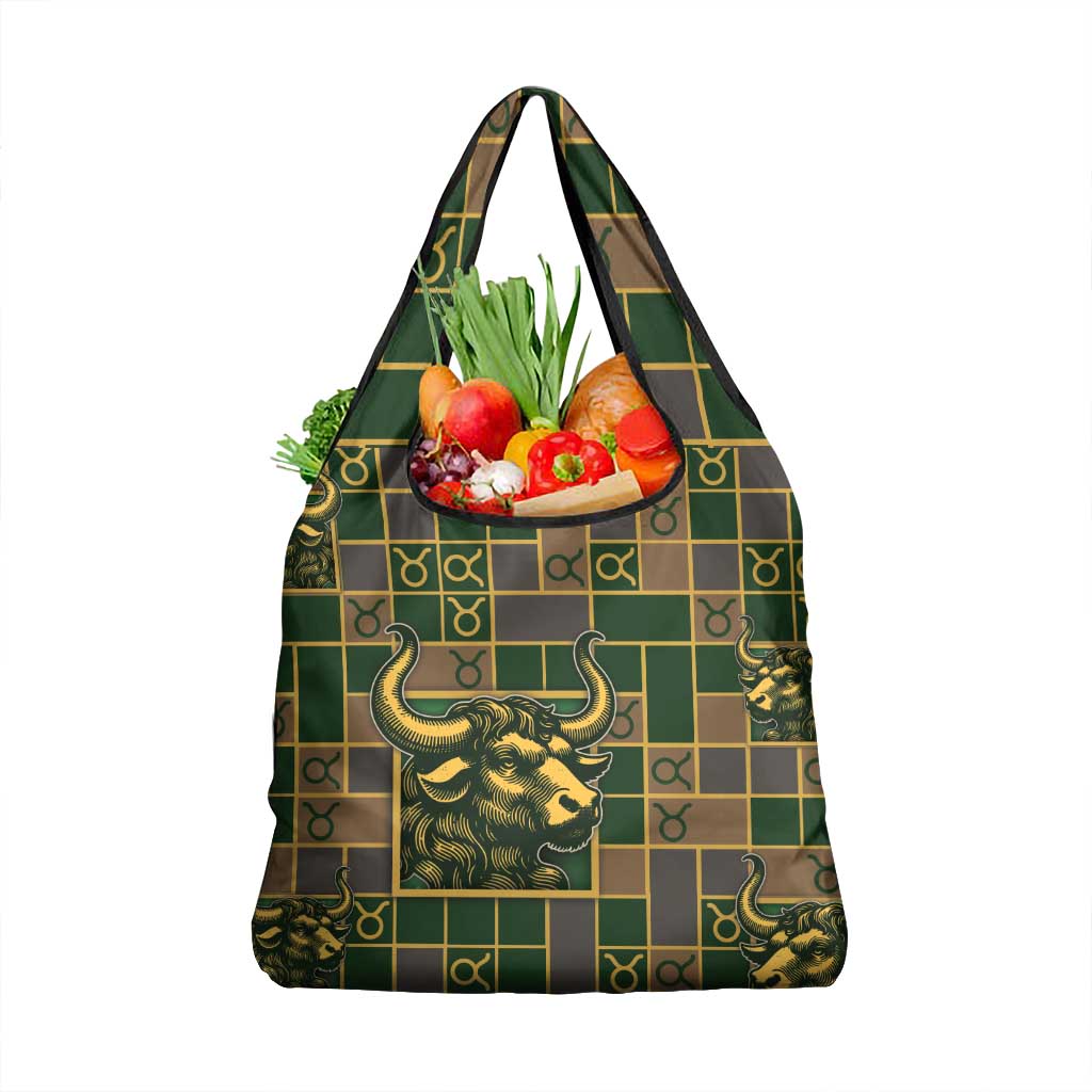 Taurus Zodiac Grocery Bag Checkered Pattern