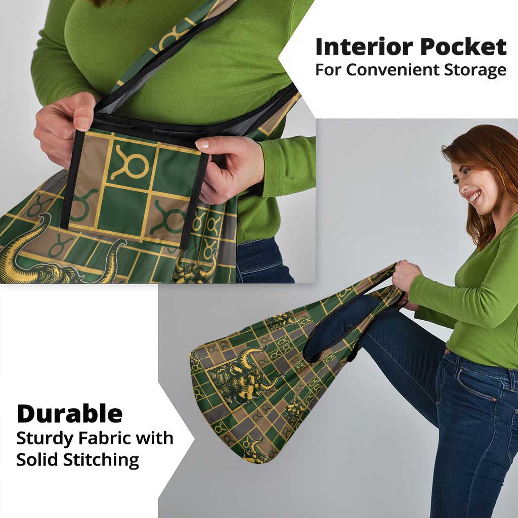 Taurus Zodiac Grocery Bag Checkered Pattern