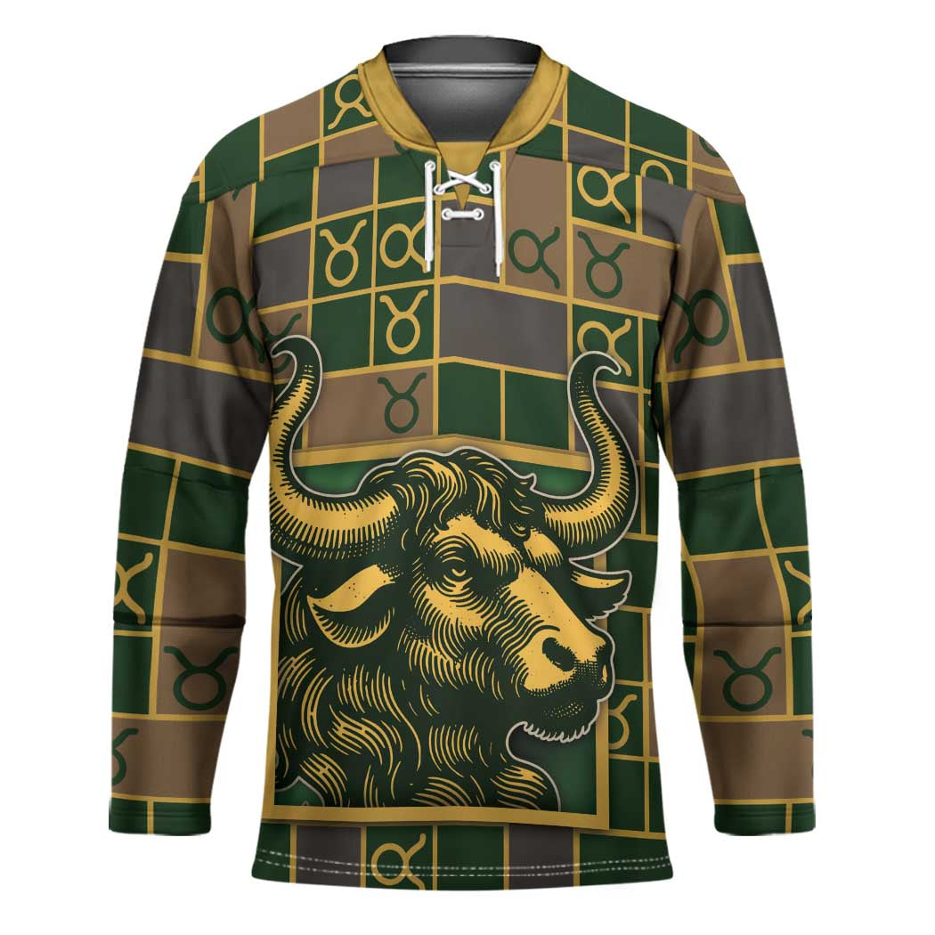 Custom Taurus Zodiac Hockey Jersey Checkered Pattern