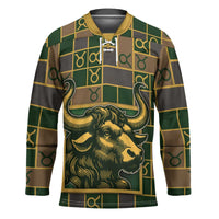 Custom Taurus Zodiac Hockey Jersey Checkered Pattern