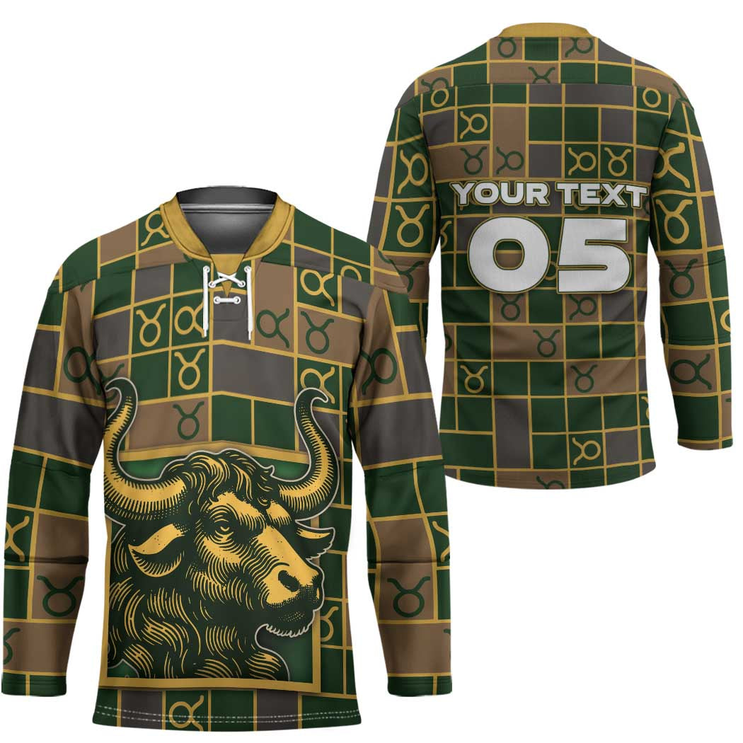 Custom Taurus Zodiac Hockey Jersey Checkered Pattern