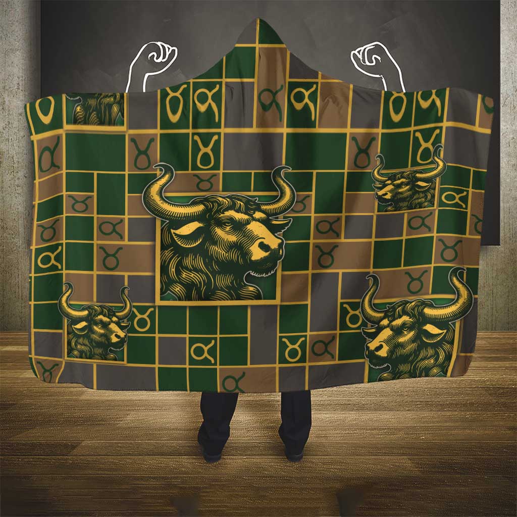 Taurus Zodiac Hooded Blanket Checkered Pattern