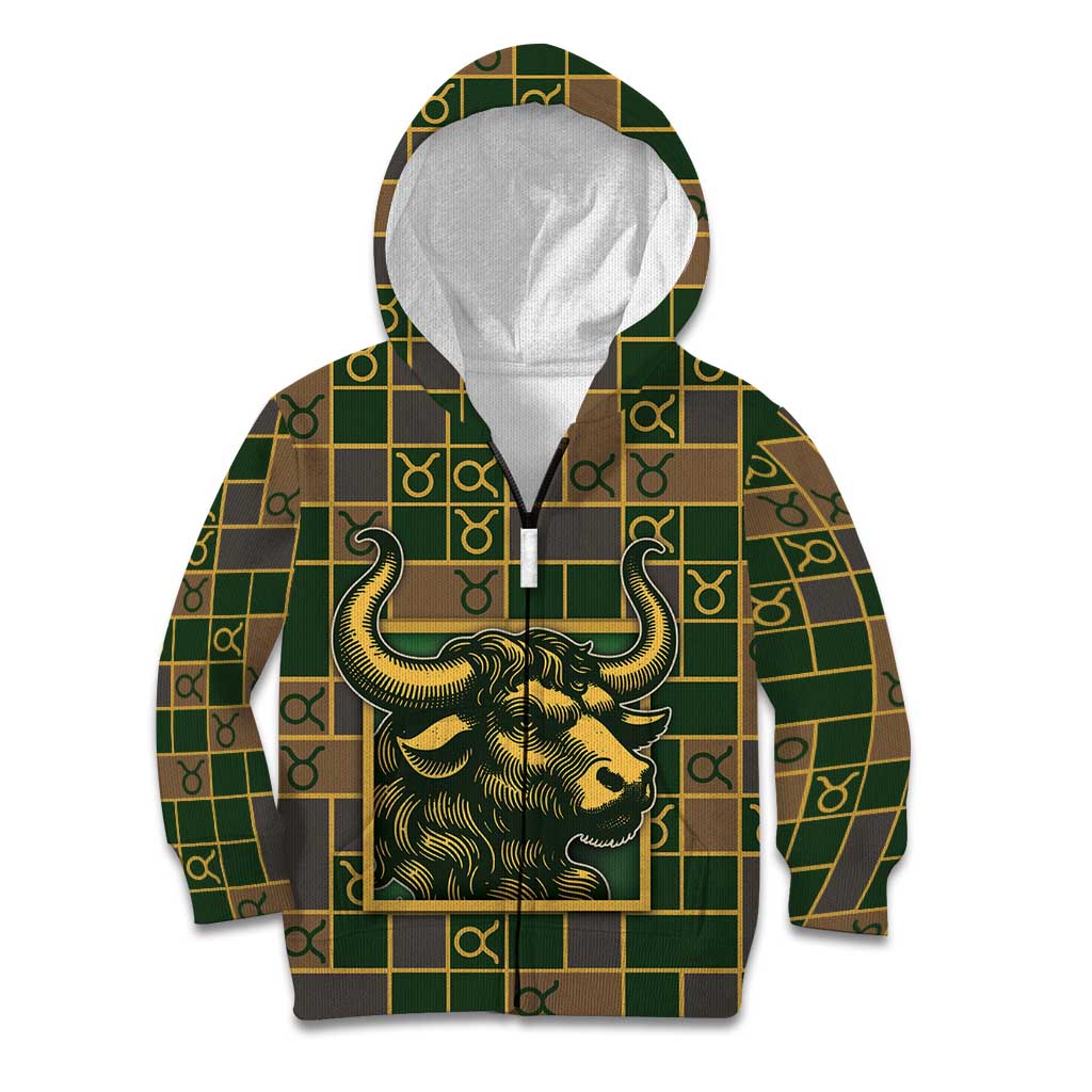 Custom Taurus Zodiac Kid Hoodie Checkered Pattern