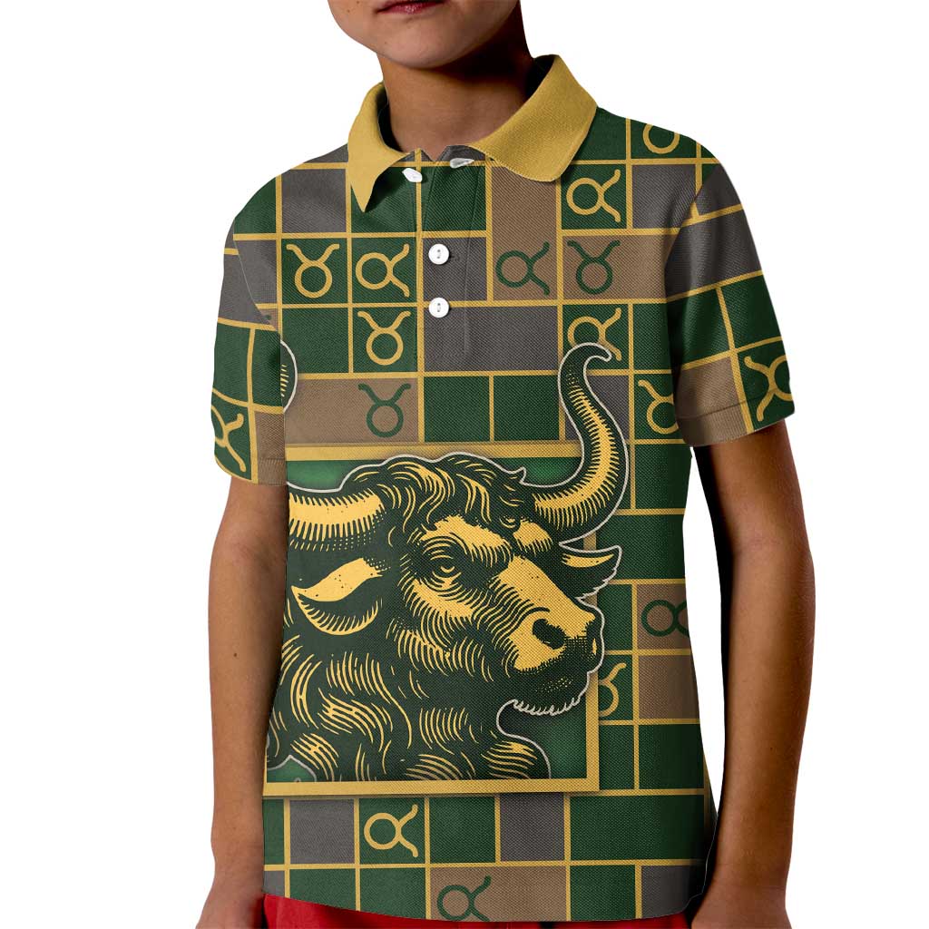 Custom Taurus Zodiac Kid Polo Shirt Checkered Pattern