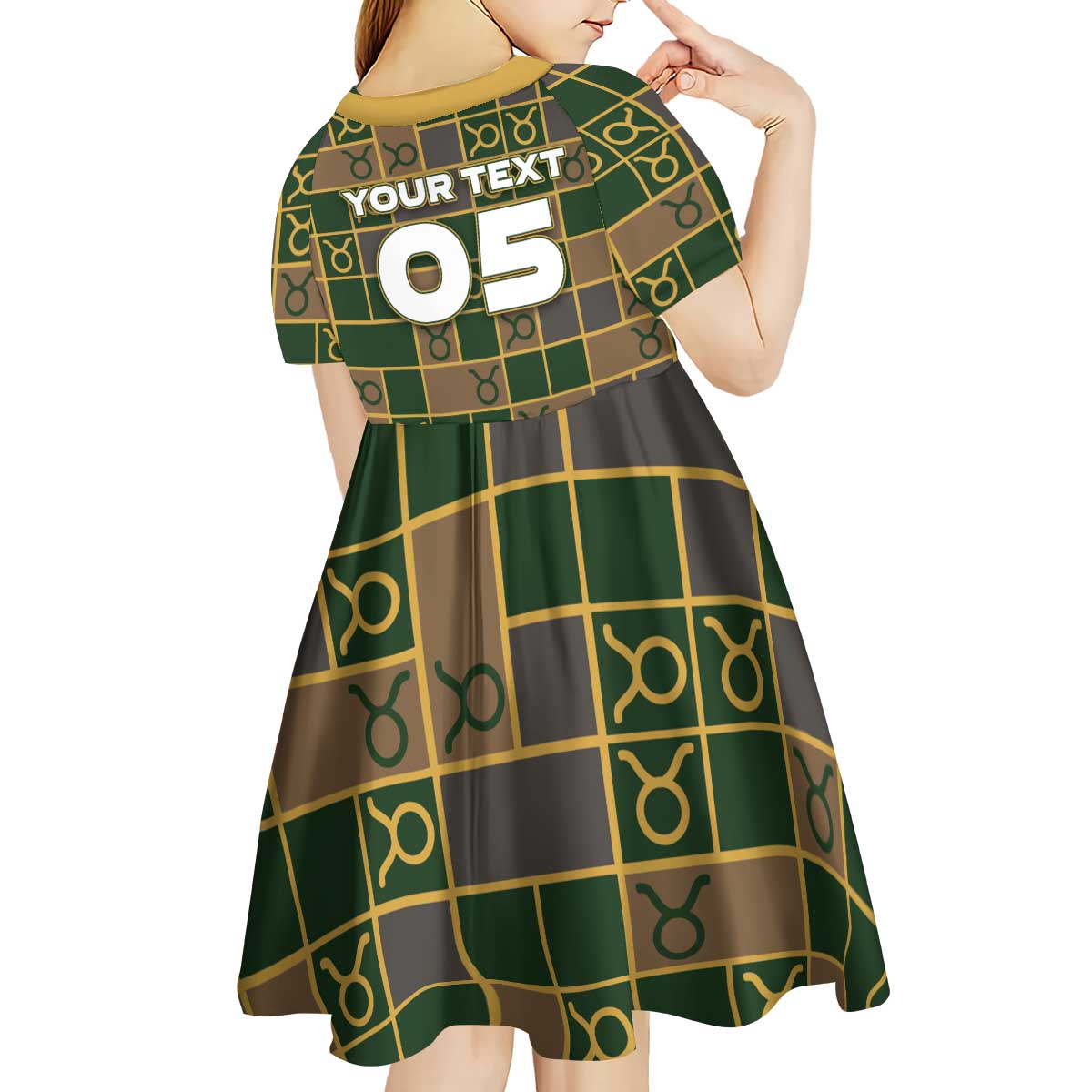 Custom Taurus Zodiac Kid Short Sleeve Dress Checkered Pattern