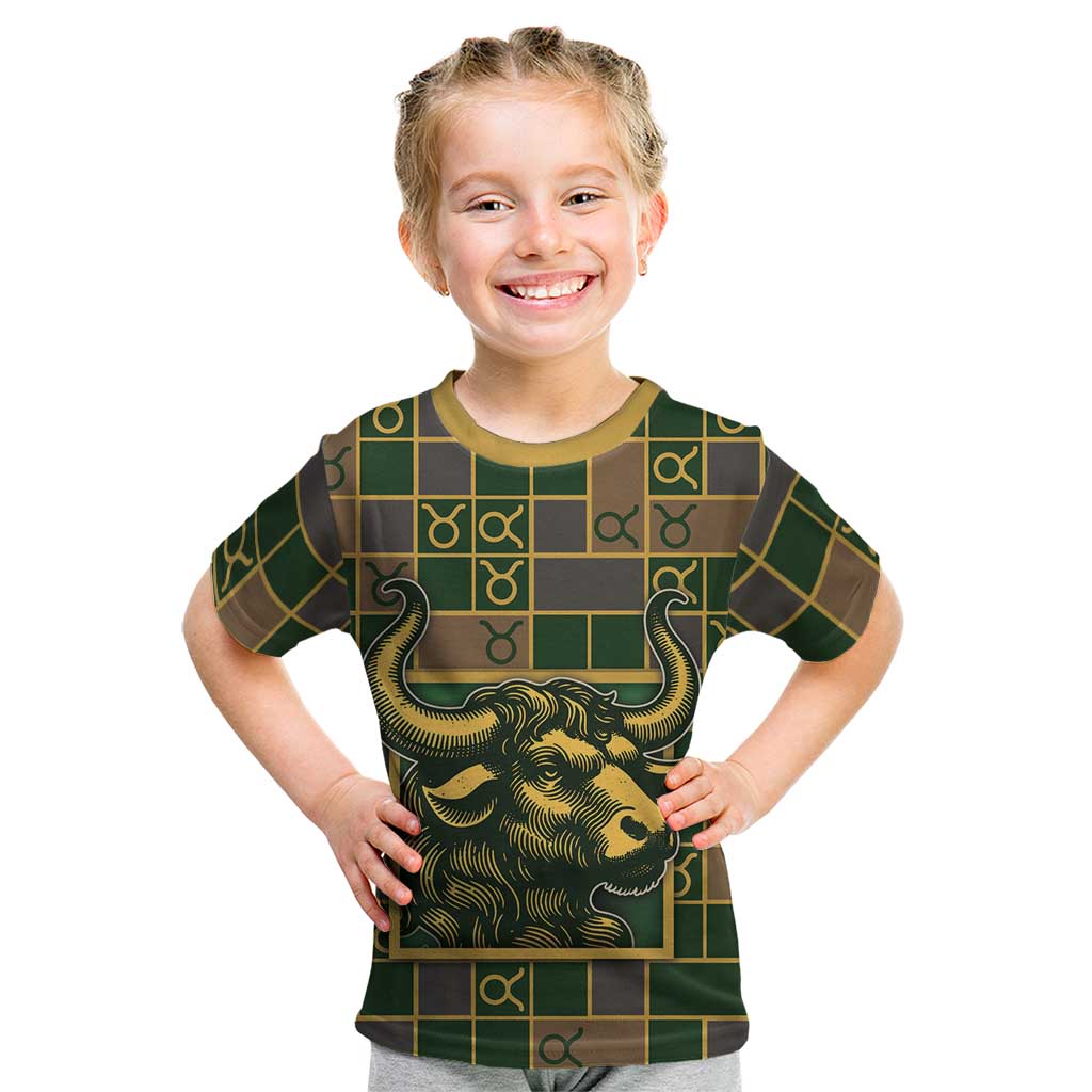 Custom Taurus Zodiac Kid T Shirt Checkered Pattern