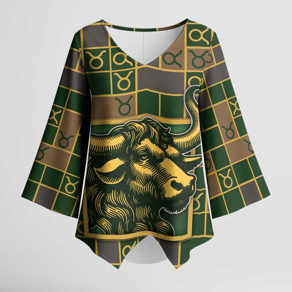 Custom Taurus Zodiac Kimono Sleeve Blouse Checkered Pattern