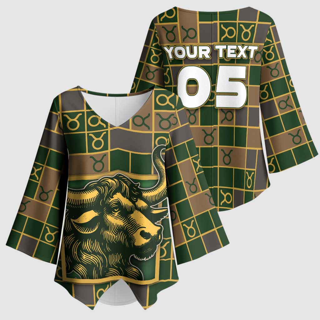 Custom Taurus Zodiac Kimono Sleeve Blouse Checkered Pattern