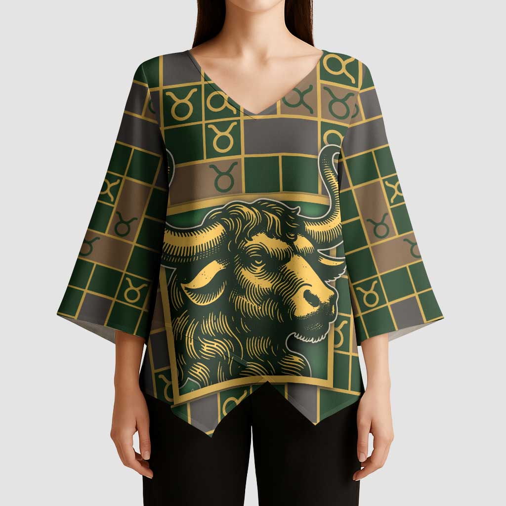 Custom Taurus Zodiac Kimono Sleeve Blouse Checkered Pattern