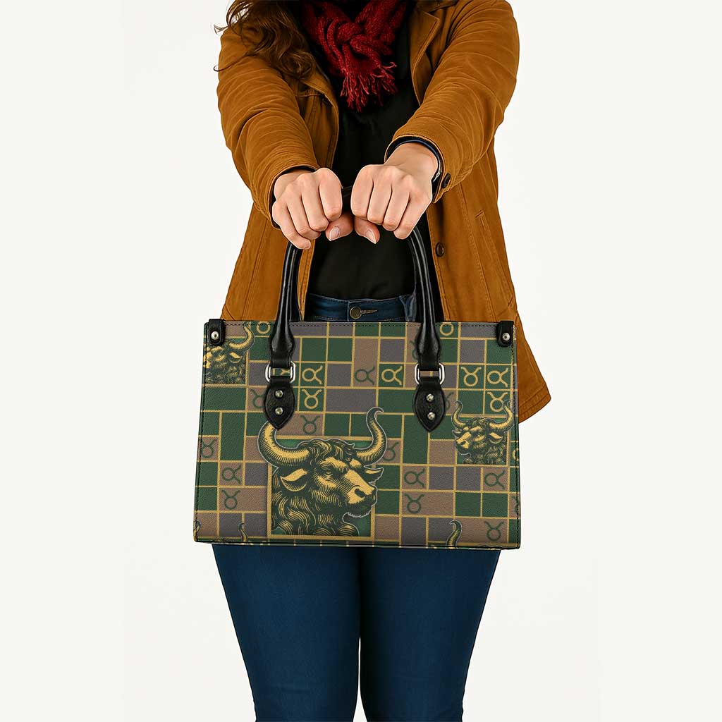 Taurus Zodiac Leather Bag Checkered Pattern