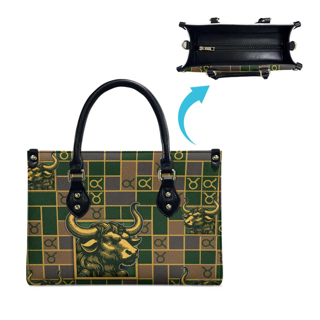 Taurus Zodiac Leather Bag Checkered Pattern