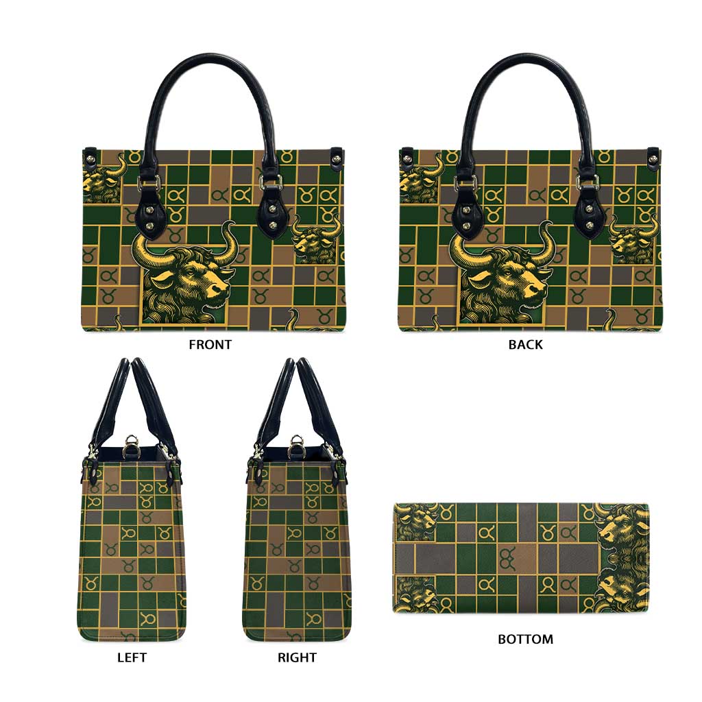 Taurus Zodiac Leather Bag Checkered Pattern