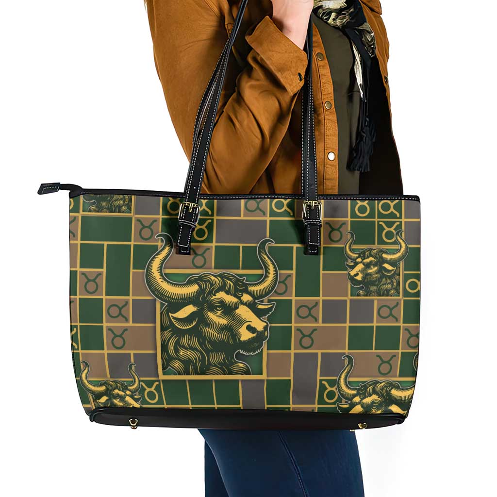Taurus Zodiac Leather Tote Bag Checkered Pattern