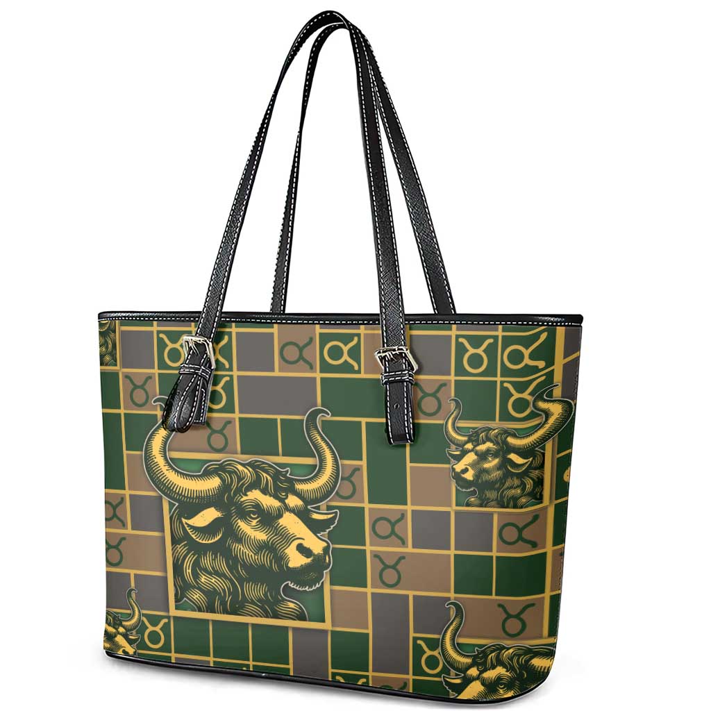 Taurus Zodiac Leather Tote Bag Checkered Pattern