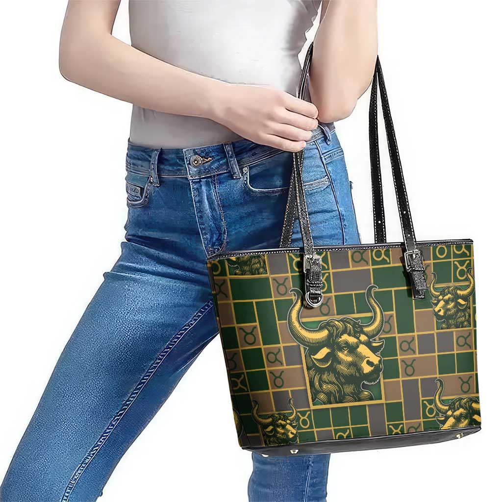 Taurus Zodiac Leather Tote Bag Checkered Pattern