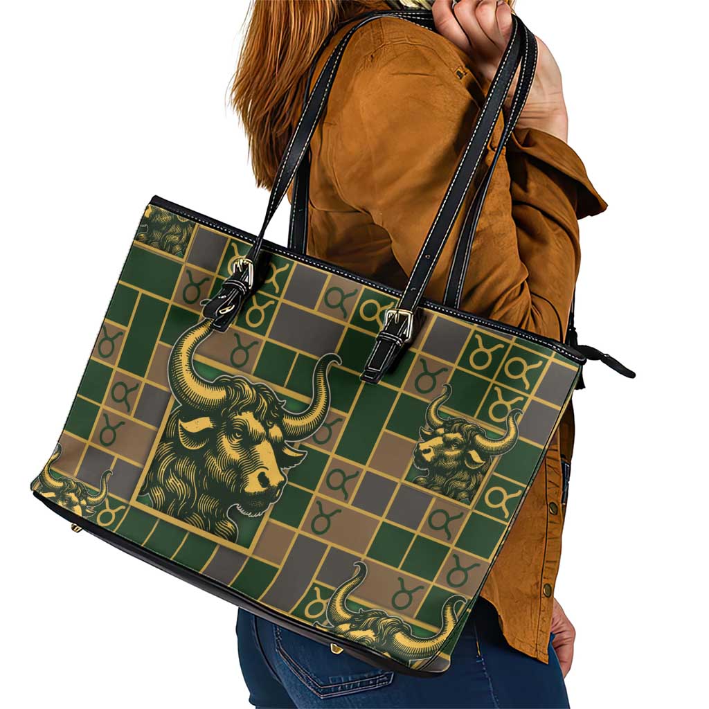 Taurus Zodiac Leather Tote Bag Checkered Pattern