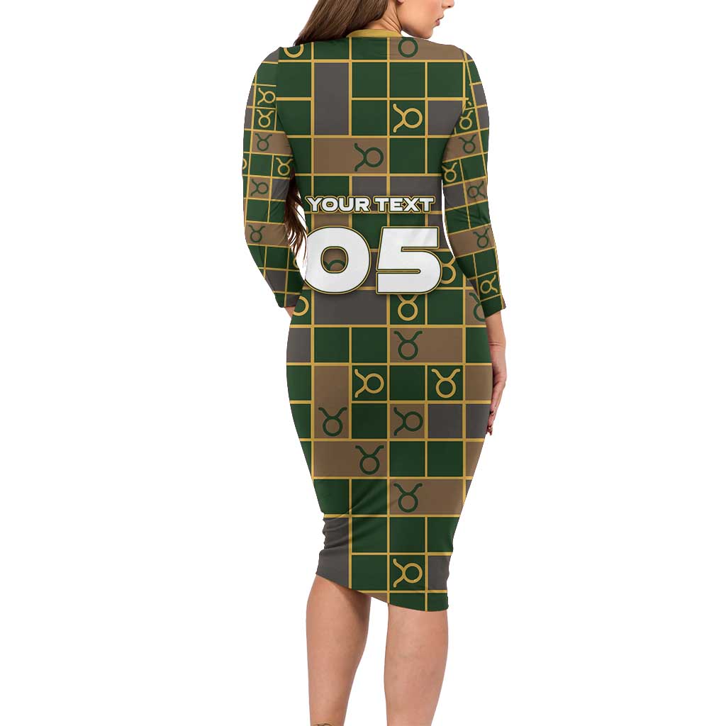 Custom Taurus Zodiac Long Sleeve Bodycon Dress Checkered Pattern