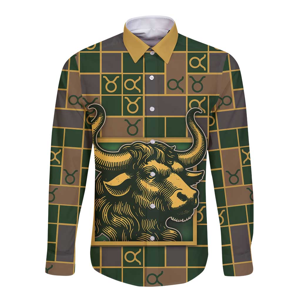 Custom Taurus Zodiac Long Sleeve Button Shirt Checkered Pattern