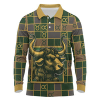 Custom Taurus Zodiac Long Sleeve Polo Shirt Checkered Pattern