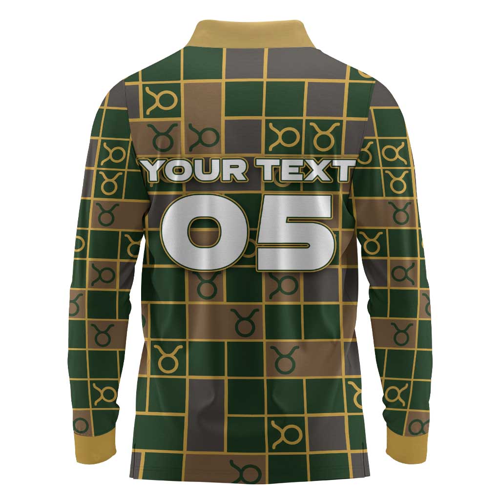 Custom Taurus Zodiac Long Sleeve Polo Shirt Checkered Pattern