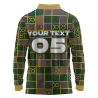 Custom Taurus Zodiac Long Sleeve Polo Shirt Checkered Pattern