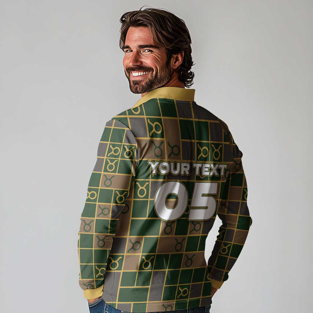 Custom Taurus Zodiac Long Sleeve Polo Shirt Checkered Pattern