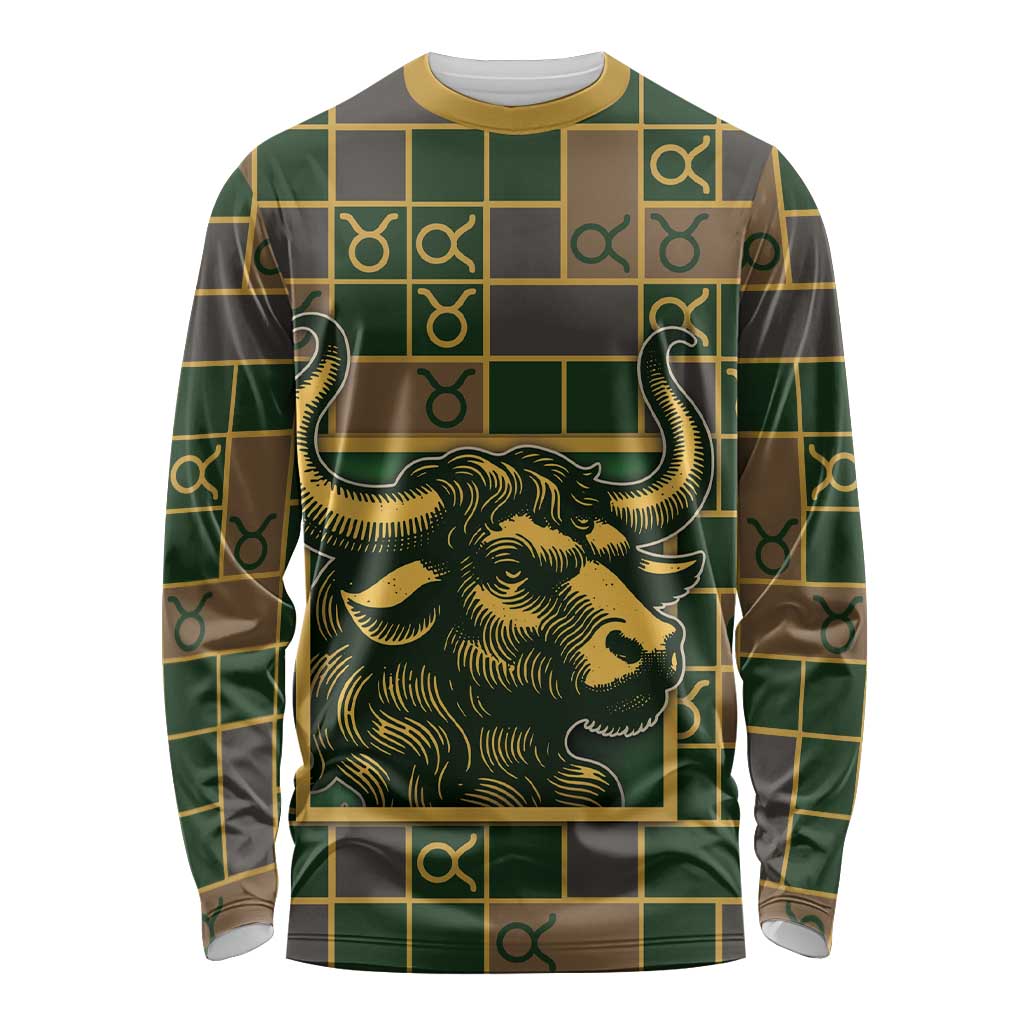 Custom Taurus Zodiac Long Sleeve Shirt Checkered Pattern
