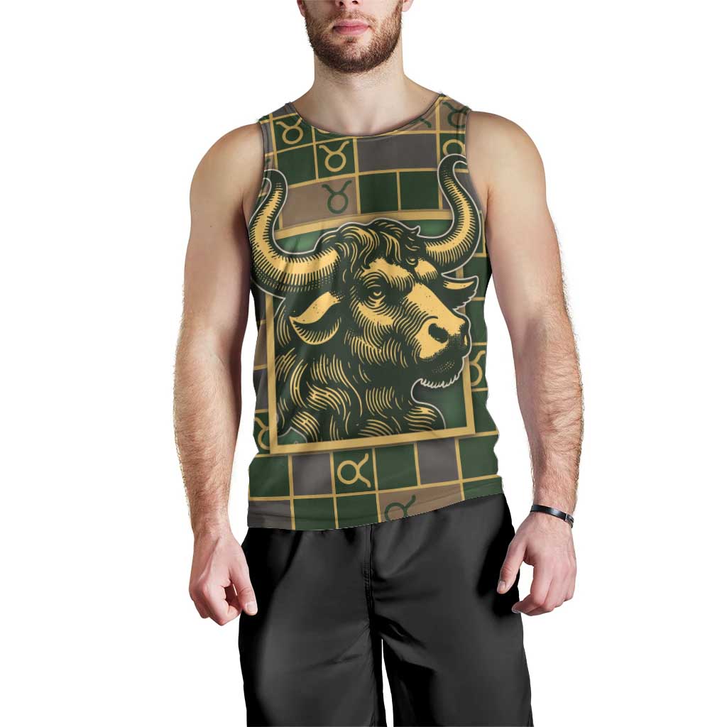 Custom Taurus Zodiac Men Tank Top Checkered Pattern