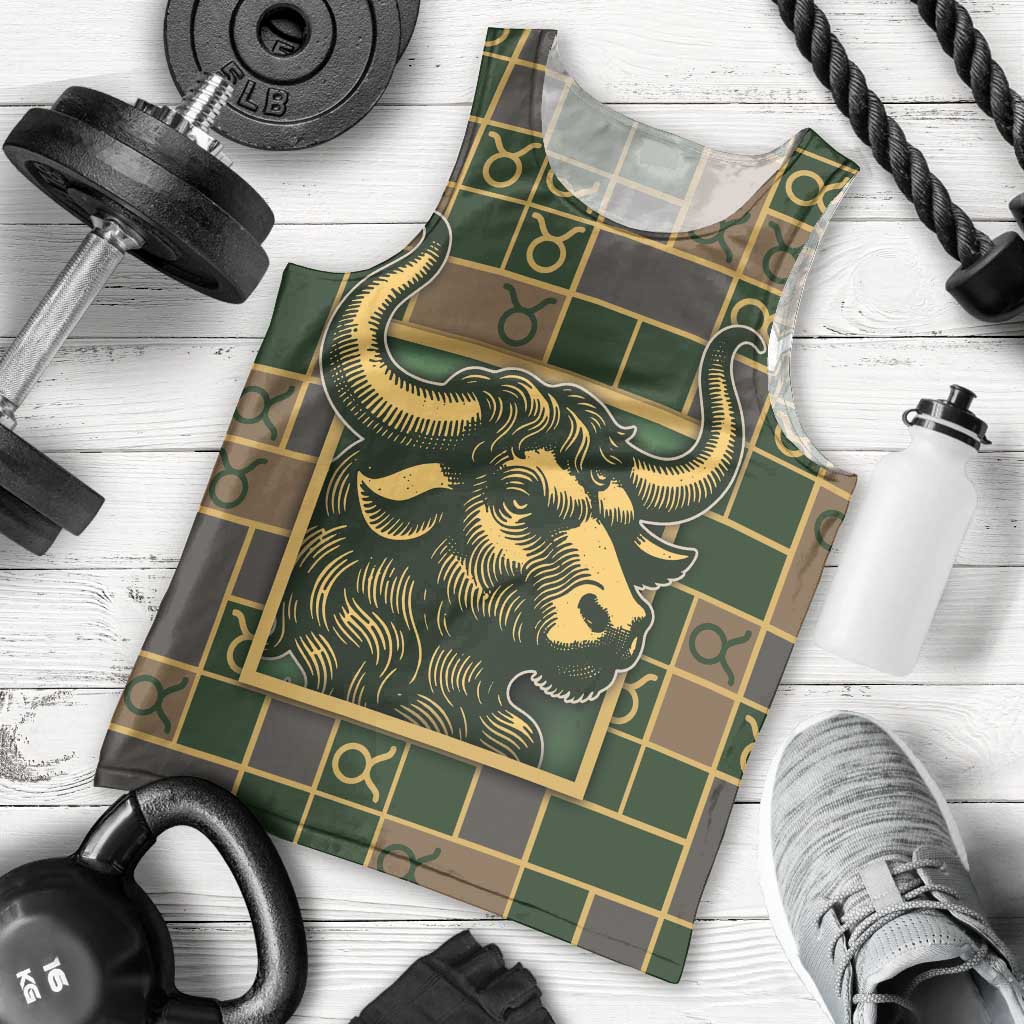 Custom Taurus Zodiac Men Tank Top Checkered Pattern