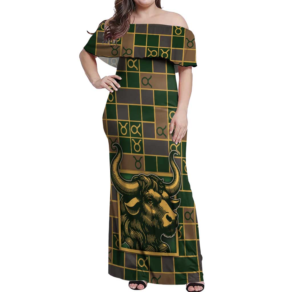 Custom Taurus Zodiac Off Shoulder Maxi Dress Checkered Pattern